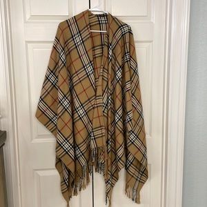 V.Fraas Open Wrap Poncho in Burberry Knockoff Plaid